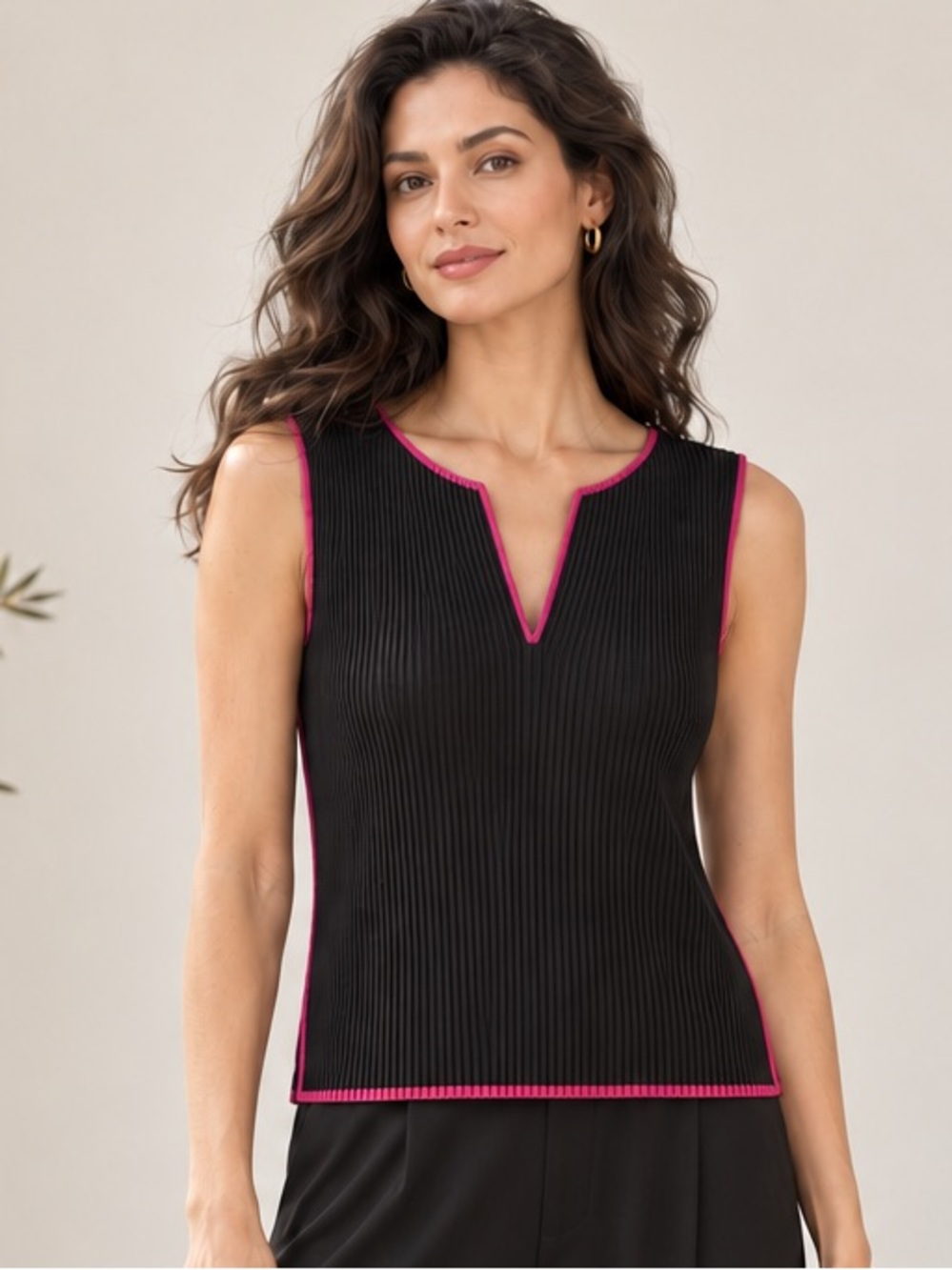Issey Miyake Black Pleated Sleeveless Top Pink Lined Stretch M Made in Japan - Picture 4 of 15